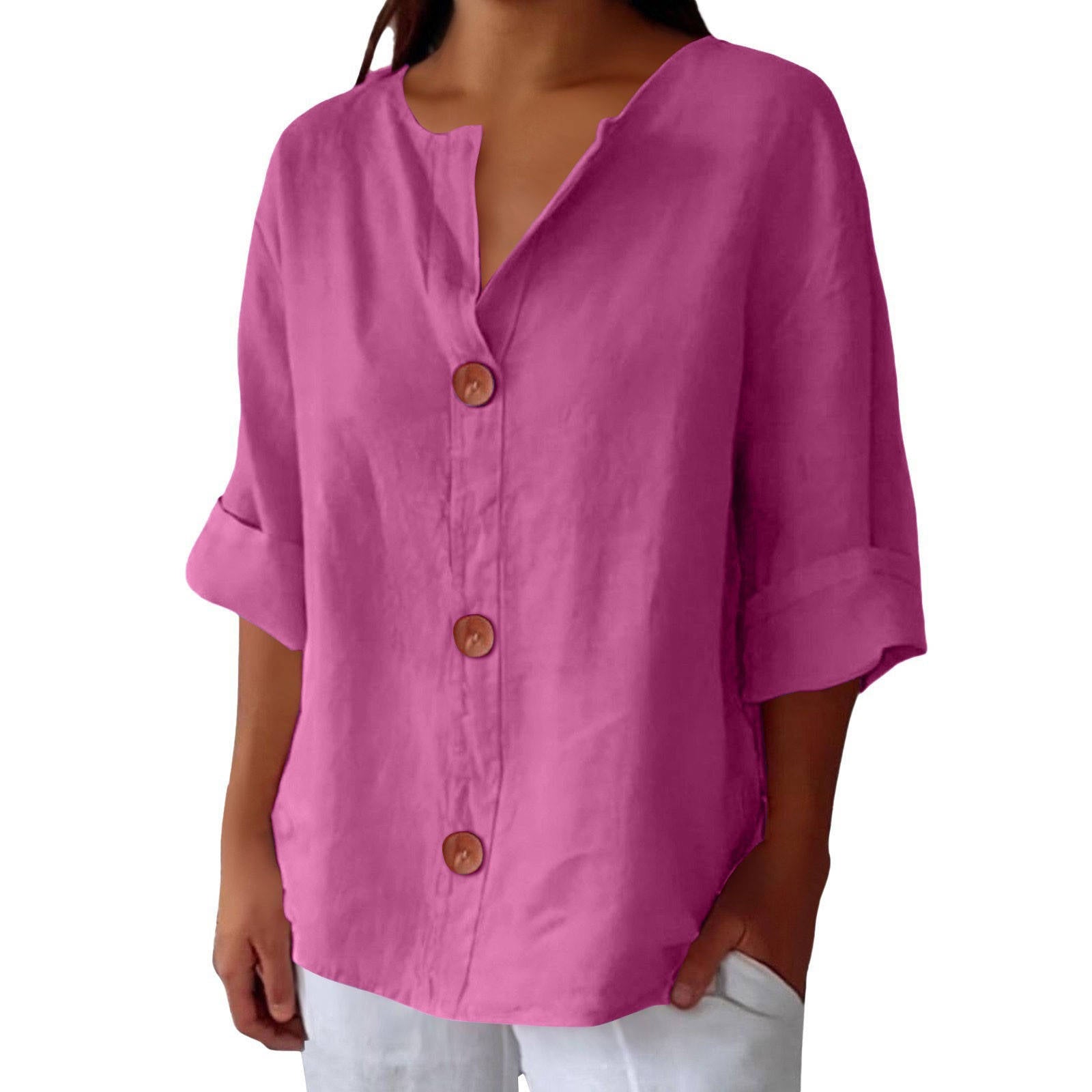 Women's Casual Blouse, Short Sleeve V Neck Top, Lightweight Button Front Summer Shirt