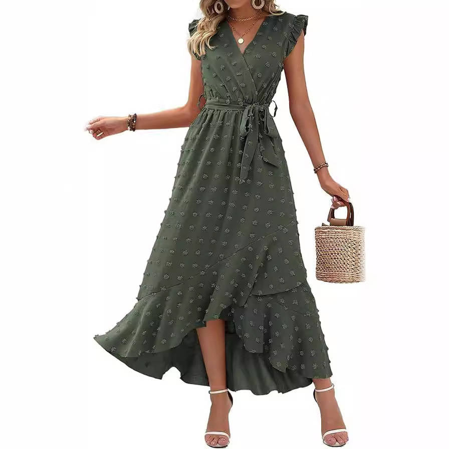 Women's Boho Maxi Dress, Swiss Dot Cap Sleeve Beach Wedding and Cocktail Dress