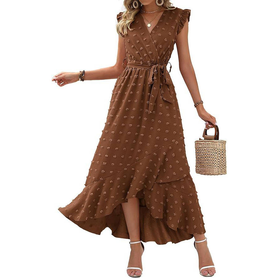 Women's Boho Maxi Dress, Swiss Dot Cap Sleeve Beach Wedding and Cocktail Dress