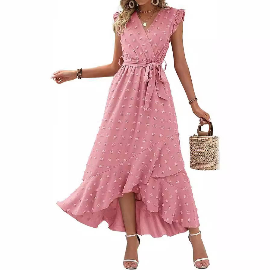 Women's Boho Maxi Dress, Swiss Dot Cap Sleeve Beach Wedding and Cocktail Dress