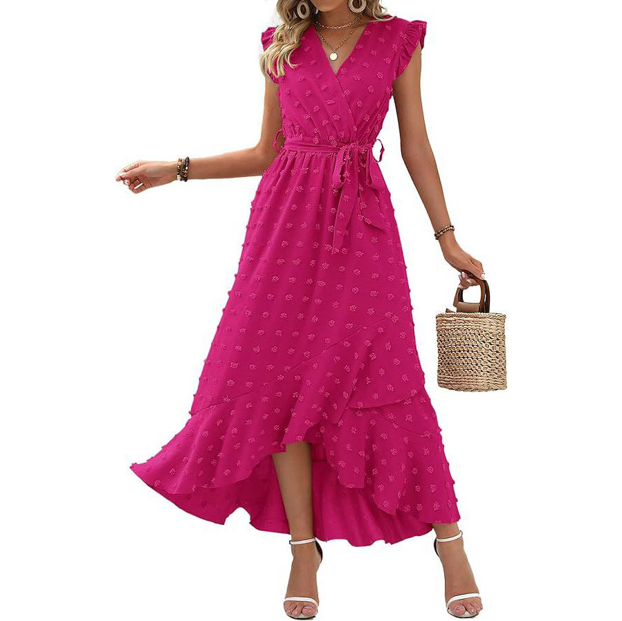 Women's Boho Maxi Dress, Swiss Dot Cap Sleeve Beach Wedding and Cocktail Dress