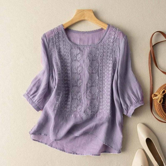 Women's Floral Relaxed Blouse, Elegant Loose Fit Botanical Print Long Sleeve Shirt, Chic Lightweight Breathable V Neck Casual Boho Tunic Top