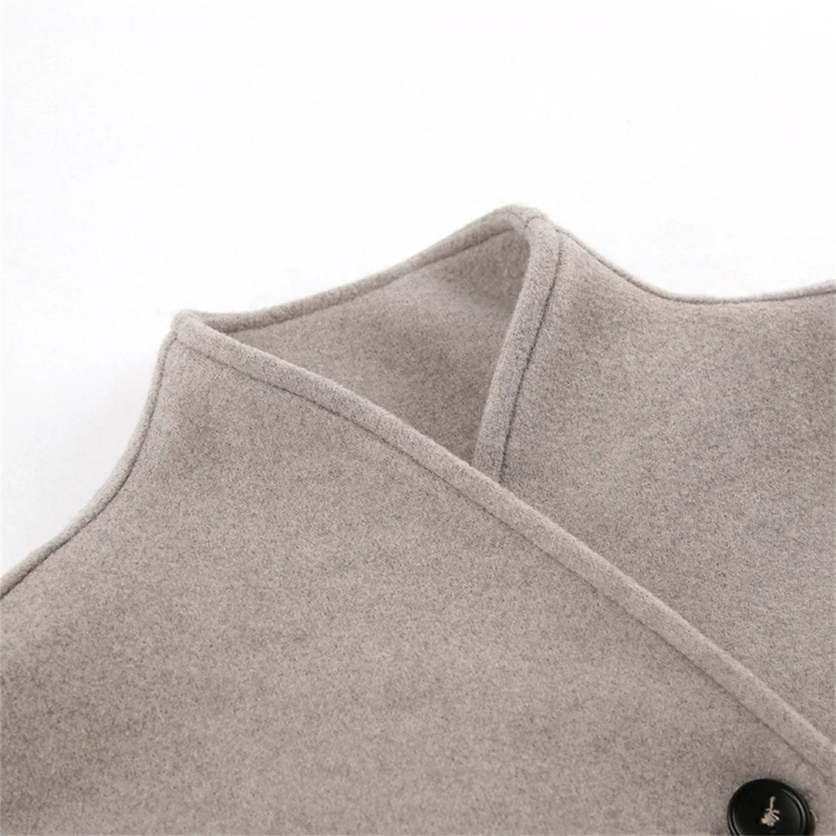 Cropped Wool Blend Peacoat with Double Breasted Closure and Stand Collar