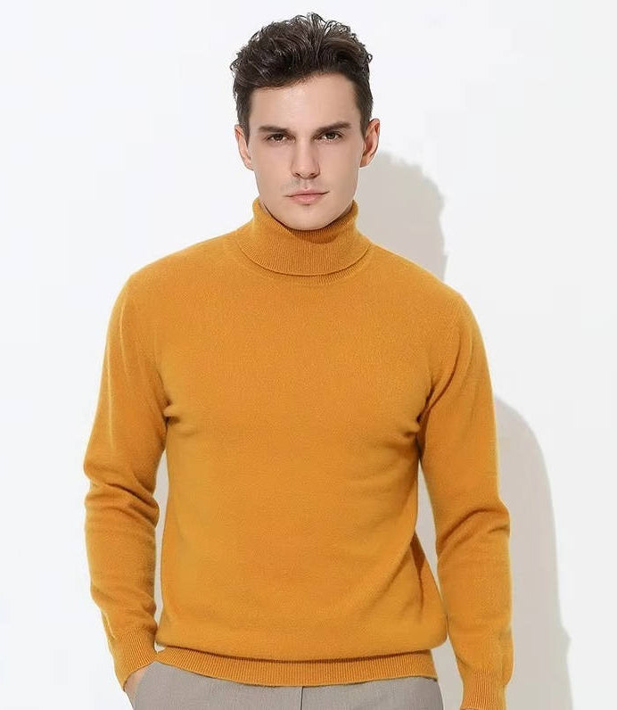 Mens Slim Fitted Turtleneck Sweater with Soft Knit Material and Ribbed Edges