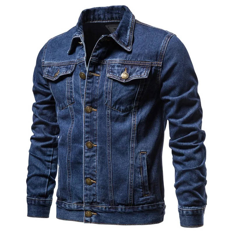 Mens Denim Jacket with Button Front and Four Pockets Hip Length