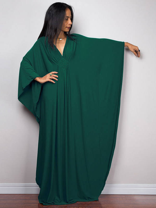 Moomoo Dresses for Women, Plus Size V Neck Long Batwing Sleeve Floral Beach Cover Up Dress