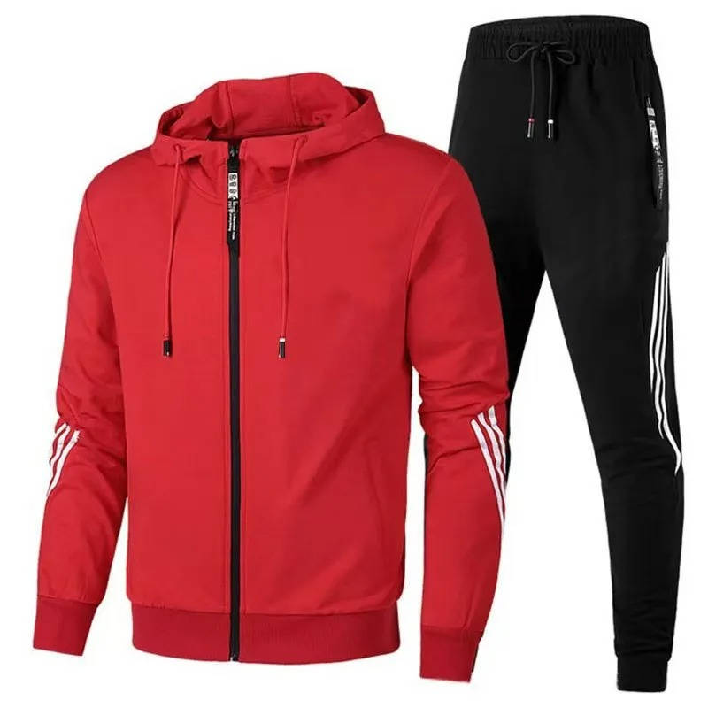 Mens Cotton Polyester Tracksuit with Zip Hoodie and Jogger Pants, Moisture Wicking