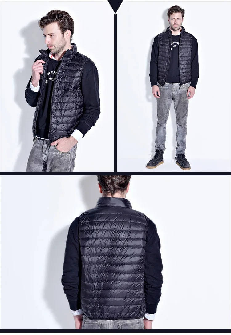 Down Vest with Stand Up Collar and Three Pockets, Water Resistant Shell