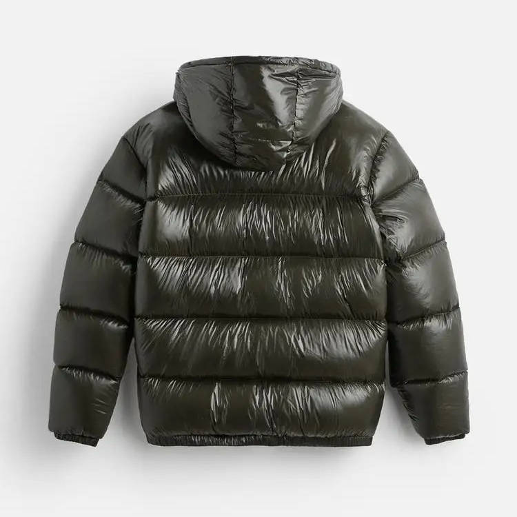 Hooded Puffer Jacket for Men with Cotton Padding and Stand Collar
