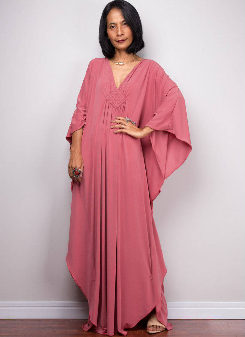 Moomoo Dresses for Women, Plus Size V Neck Long Batwing Sleeve Floral Beach Cover Up Dress