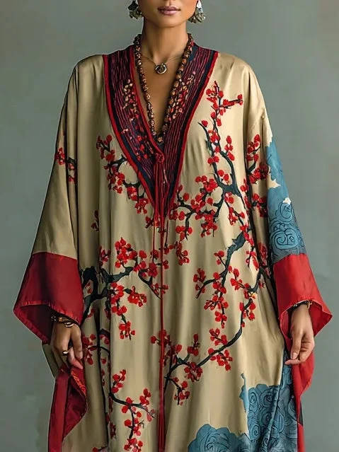 Moomoo Dresses for Women, Floral Print V Neck Batwing Sleeve Casual Flowy Maxi Dress