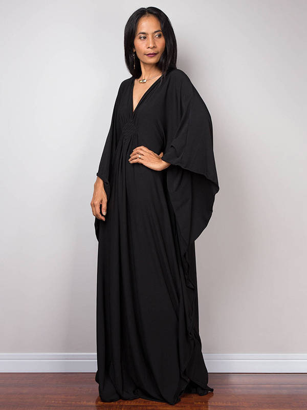 Moomoo Dresses for Women, Plus Size V Neck Long Batwing Sleeve Floral Beach Cover Up Dress