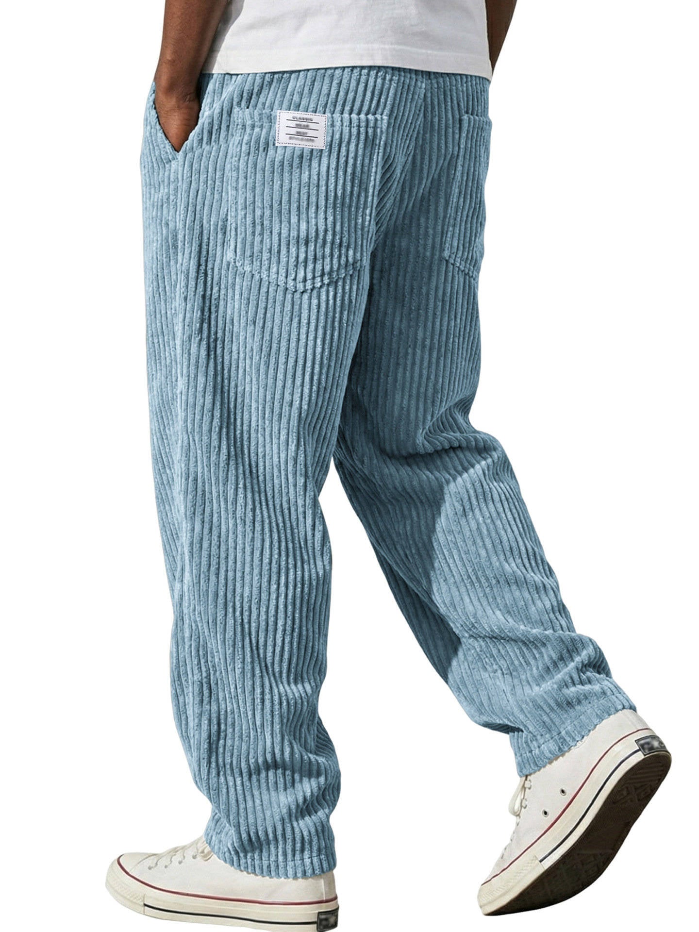 Men's Corduroy Pants, Wide Leg Vintage Trousers, Casual Loose Fit Streetwear Trousers with Pockets