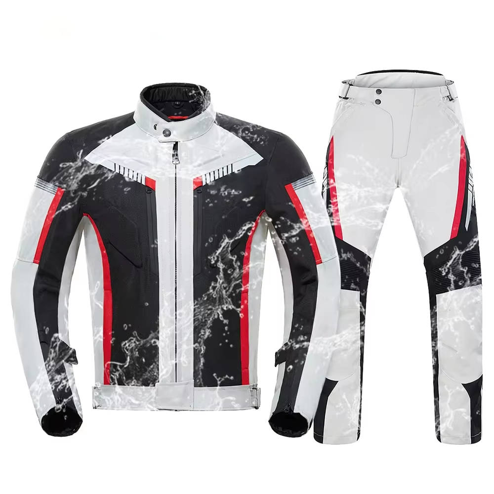 Motorcycle Jacket and Pants Set with EVA Armor and Removable Thermal Liner, Waterproof