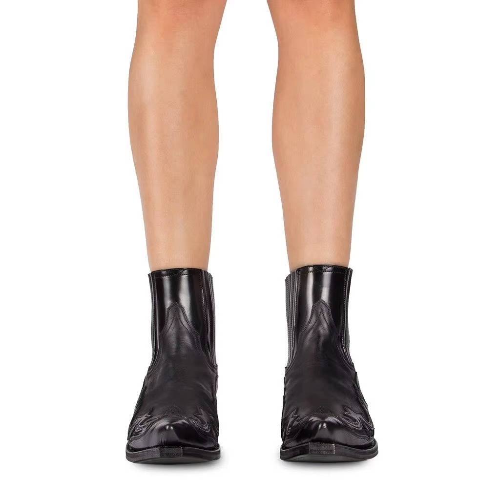 Embroidered Western Ankle Boots with Pointed Toe and Rubber Grip Outsole for Women