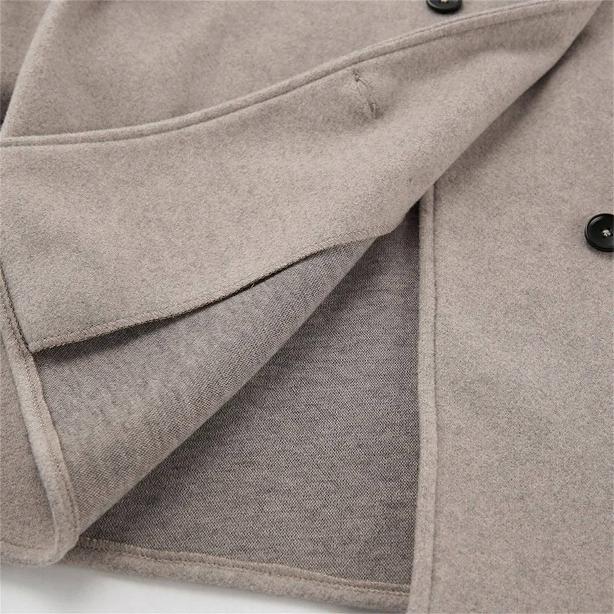 Cropped Wool Blend Peacoat with Double Breasted Closure and Stand Collar