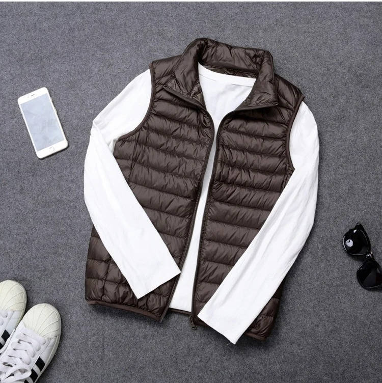 Down Vest with Stand Up Collar and Three Pockets, Water Resistant Shell