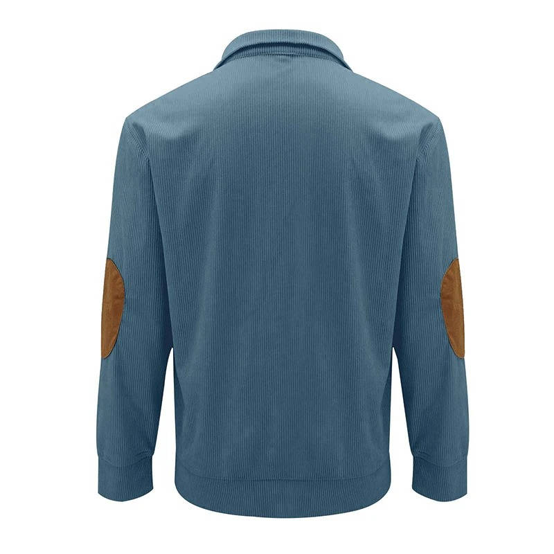 Button Neck Pullover Sweater with Fleece Lining and Elbow Patches, Machine Washable