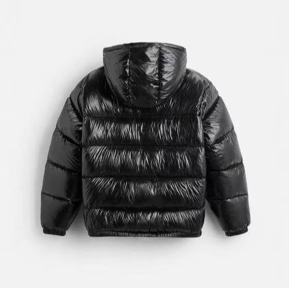 Hooded Puffer Jacket for Men with Cotton Padding and Stand Collar