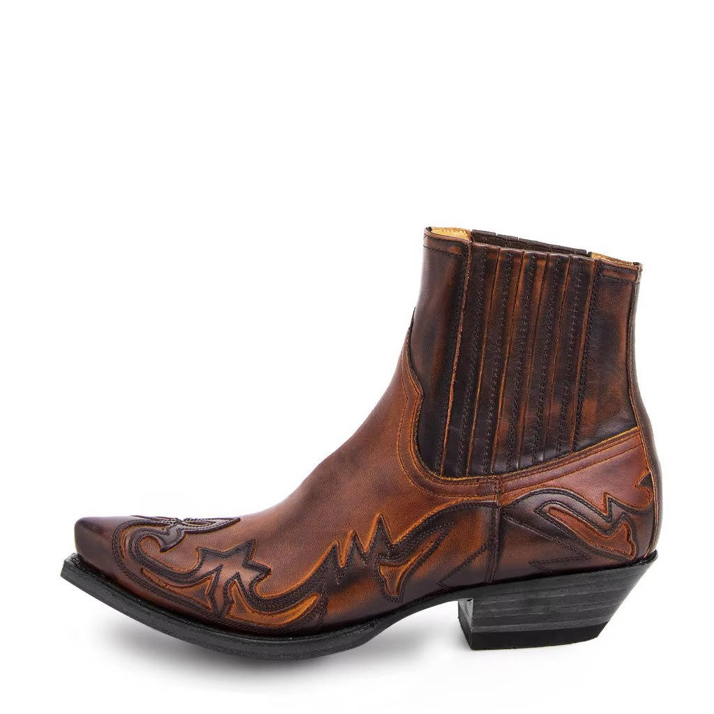 Embroidered Western Ankle Boots with Pointed Toe and Rubber Grip Outsole for Women