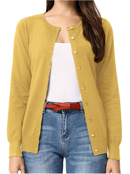 Women's Long Sleeve Knit Cardigan Sweaters, Casual Dressy Open Front Button Down Cardigans, Summer Outfit