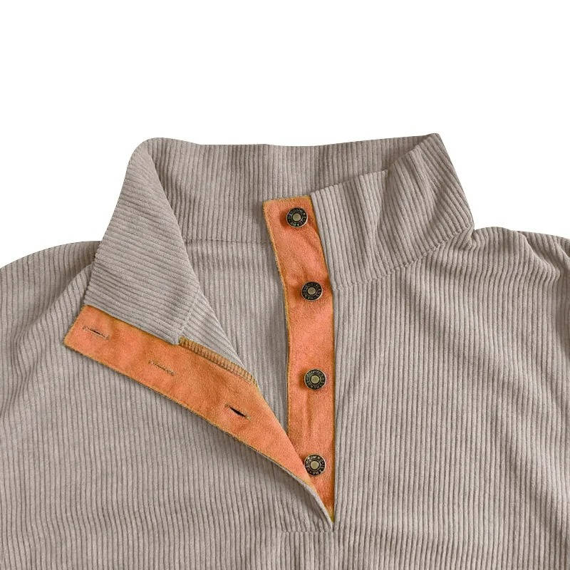 Button Neck Pullover Sweater with Fleece Lining and Elbow Patches, Machine Washable