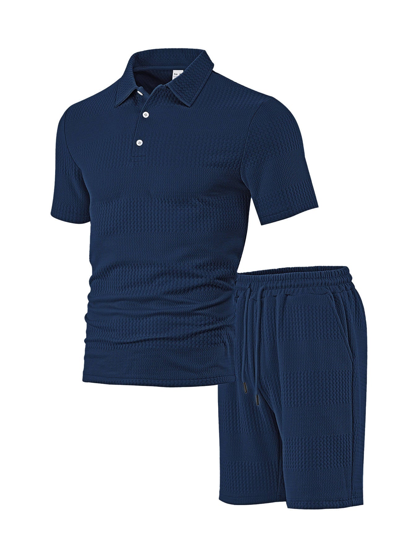 Men's Knitted Polo and Shorts Set, Vintage Casual Two Piece Outfits, Short Sleeve Textured Tracksuit