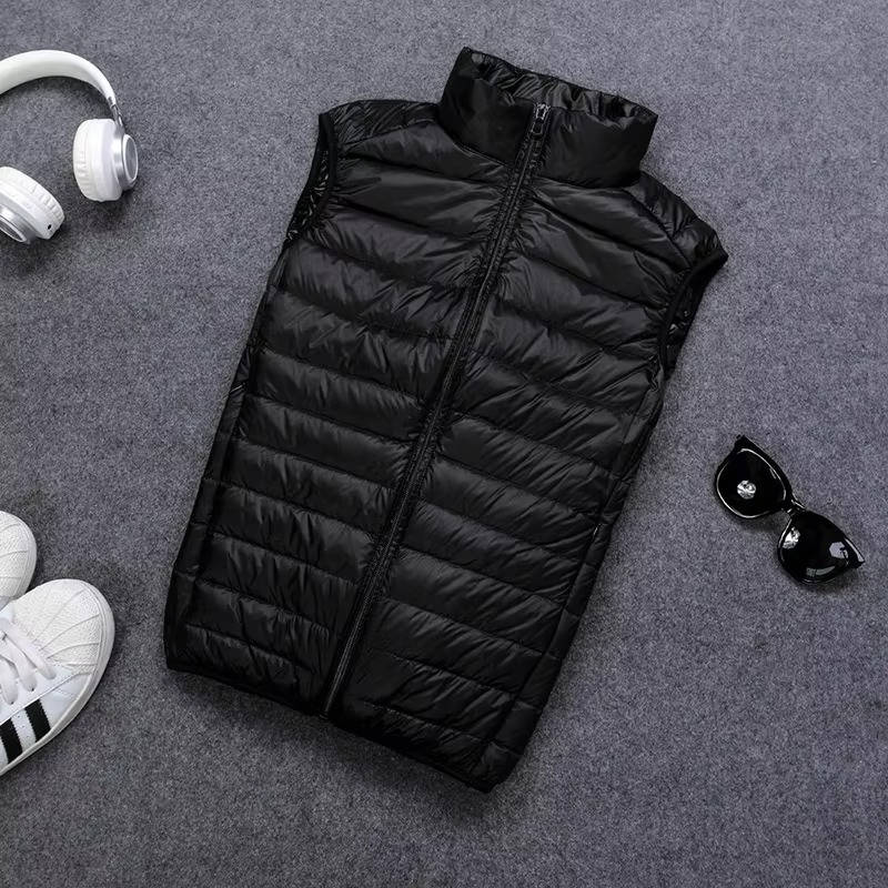 Down Vest with Stand Up Collar and Three Pockets, Water Resistant Shell