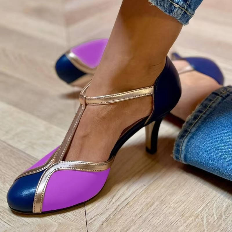 T Strap Heels with Padded Footbed and Ankle Strap, Square Heel