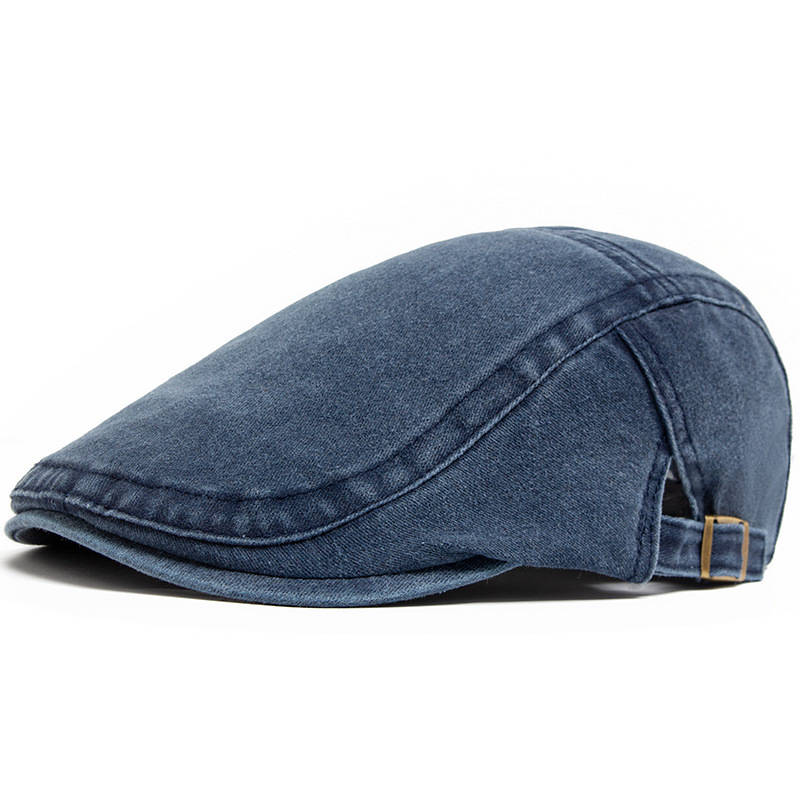 Men's Flat Cap, Washed Denim Newsboy Hat, Vintage Adjustable Ivy Driving Cap