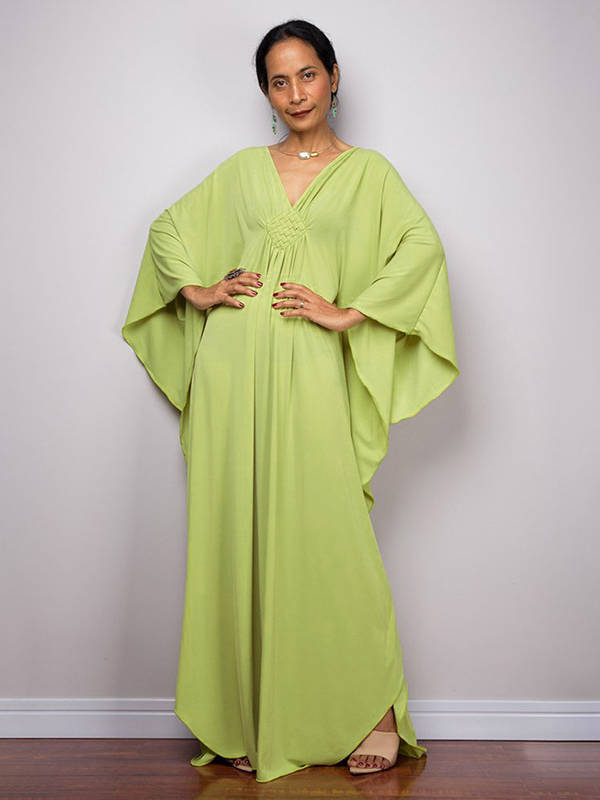 Moomoo Dresses for Women, Plus Size V Neck Long Batwing Sleeve Floral Beach Cover Up Dress