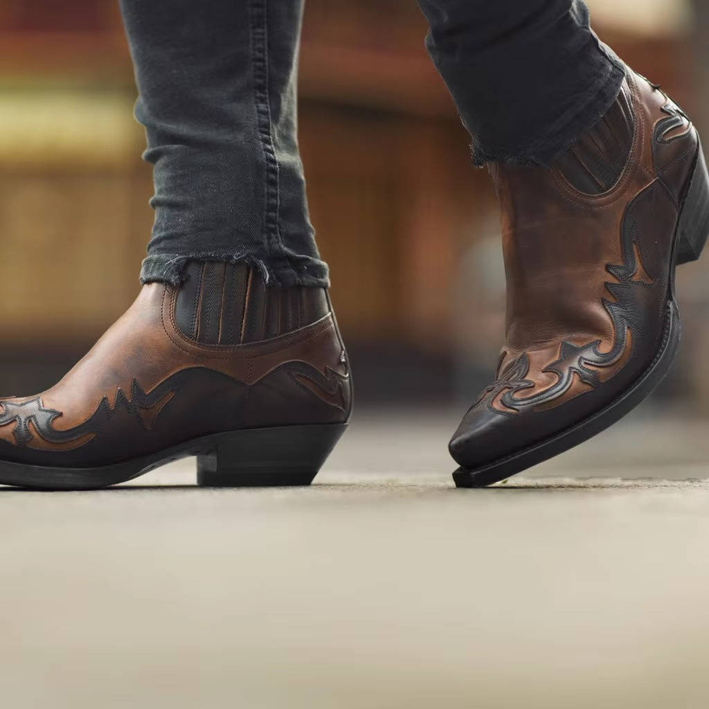 Embroidered Western Ankle Boots with Pointed Toe and Rubber Grip Outsole for Women