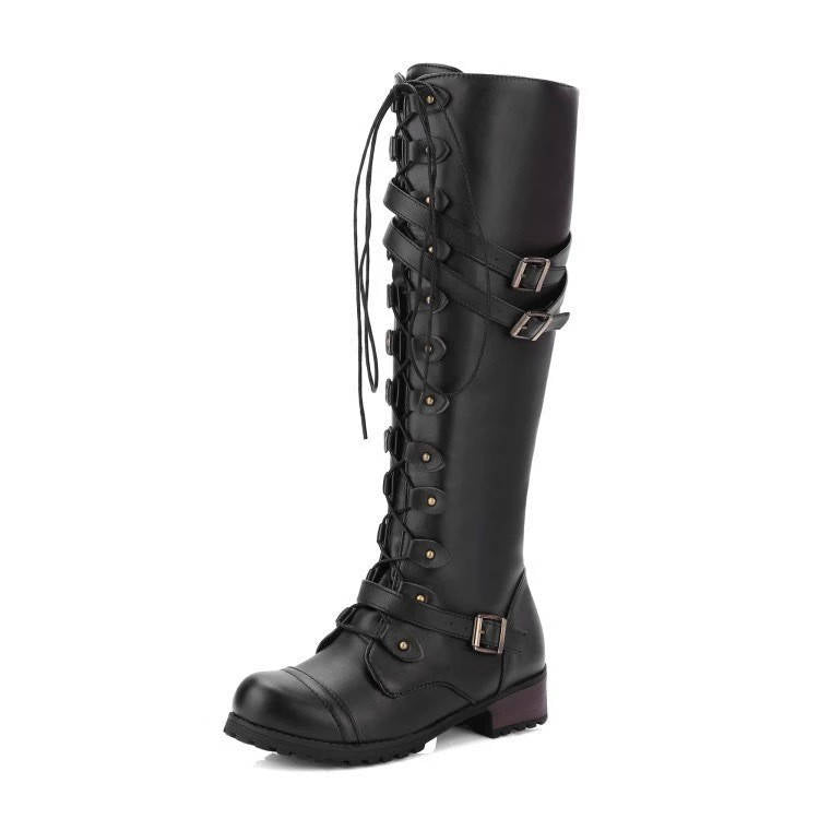 Womens Combat Boots, Lace Up Boots, Buckle Detail Casual Ankle Boots