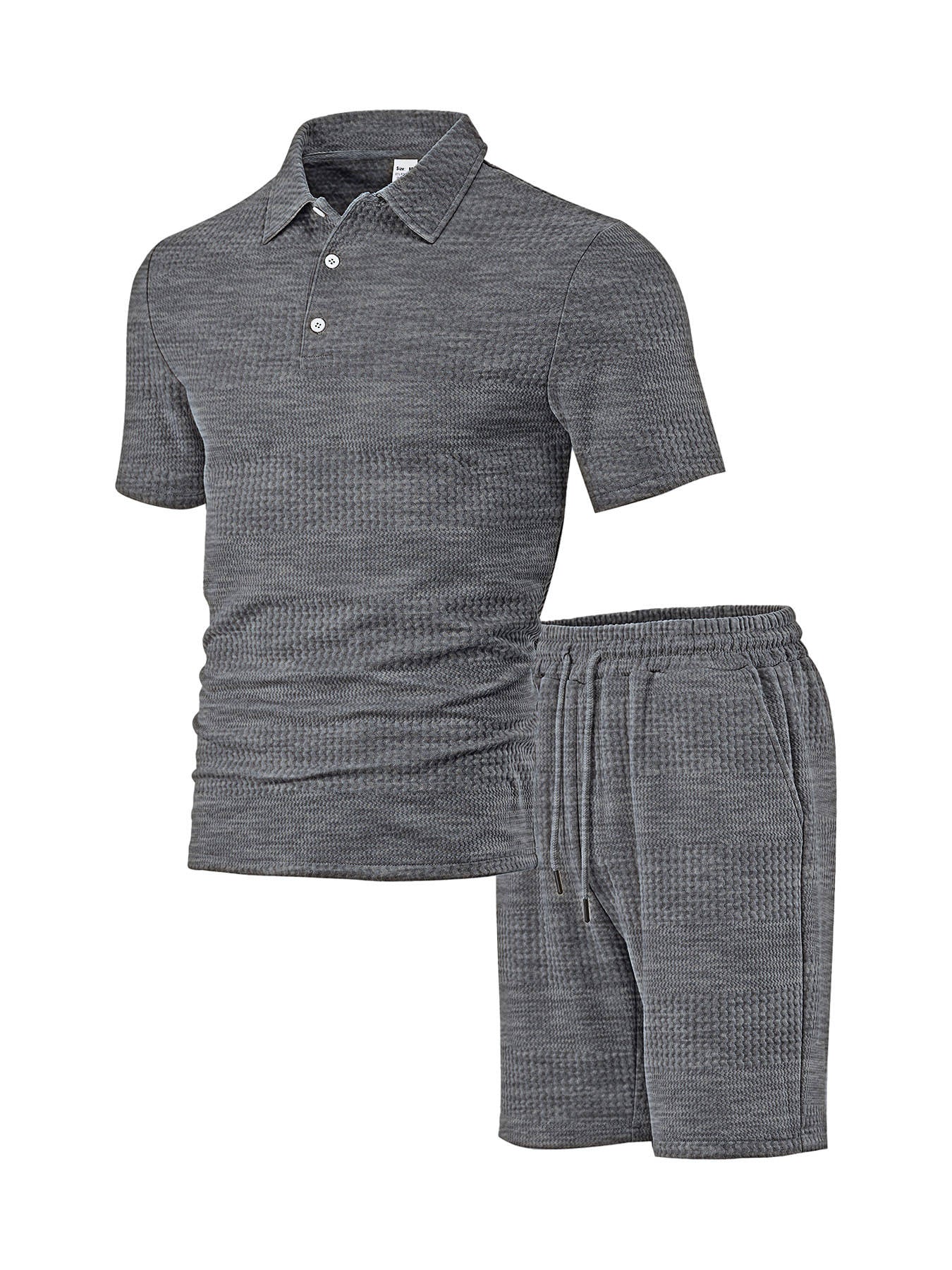 Men's Knitted Polo and Shorts Set, Vintage Casual Two Piece Outfits, Short Sleeve Textured Tracksuit