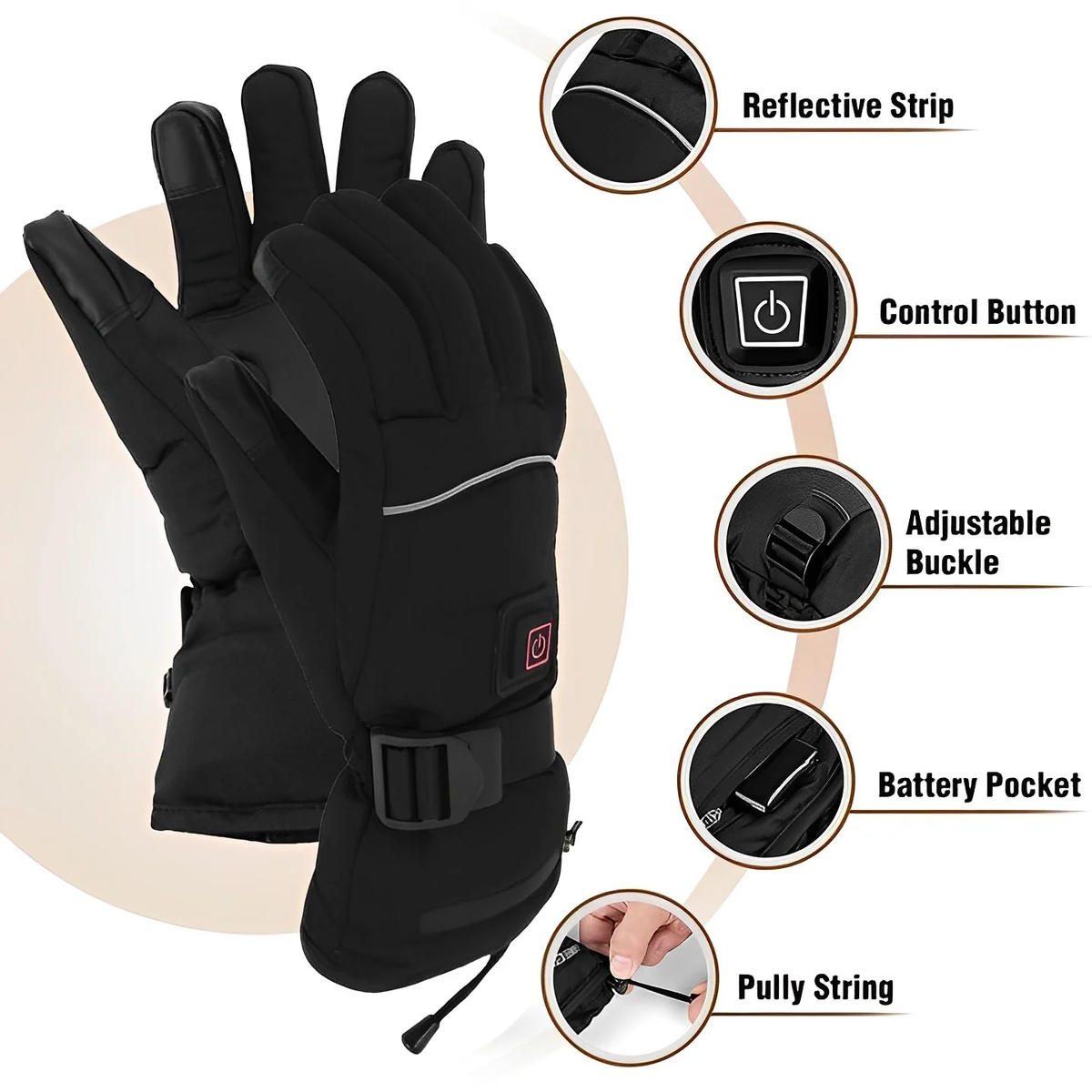 Heated Gloves with Carbon Fiber Elements and Touchscreen Fingertips, Rechargeable