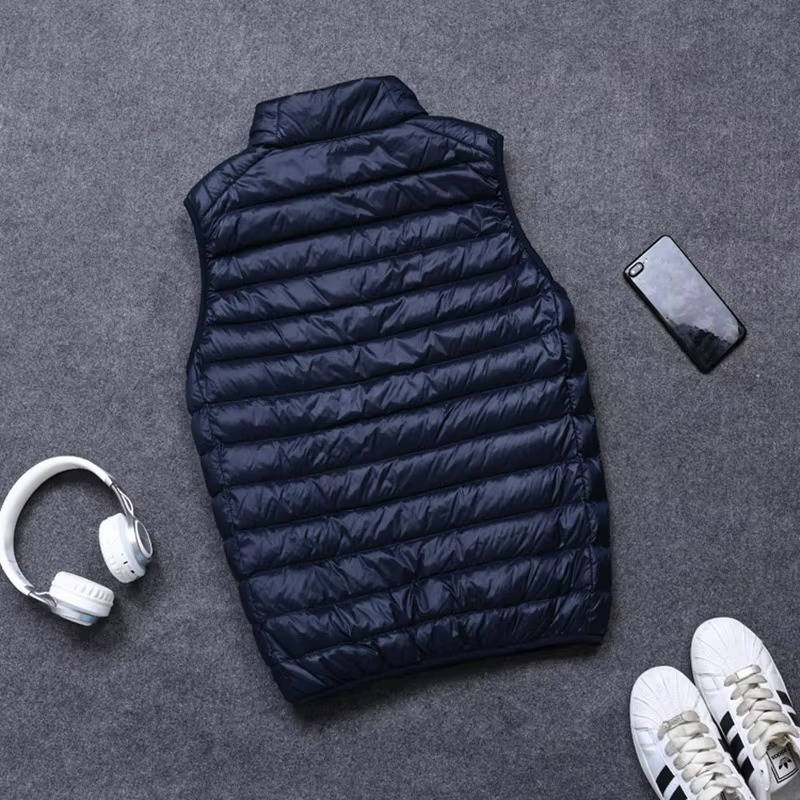 Down Vest with Stand Up Collar and Three Pockets, Water Resistant Shell