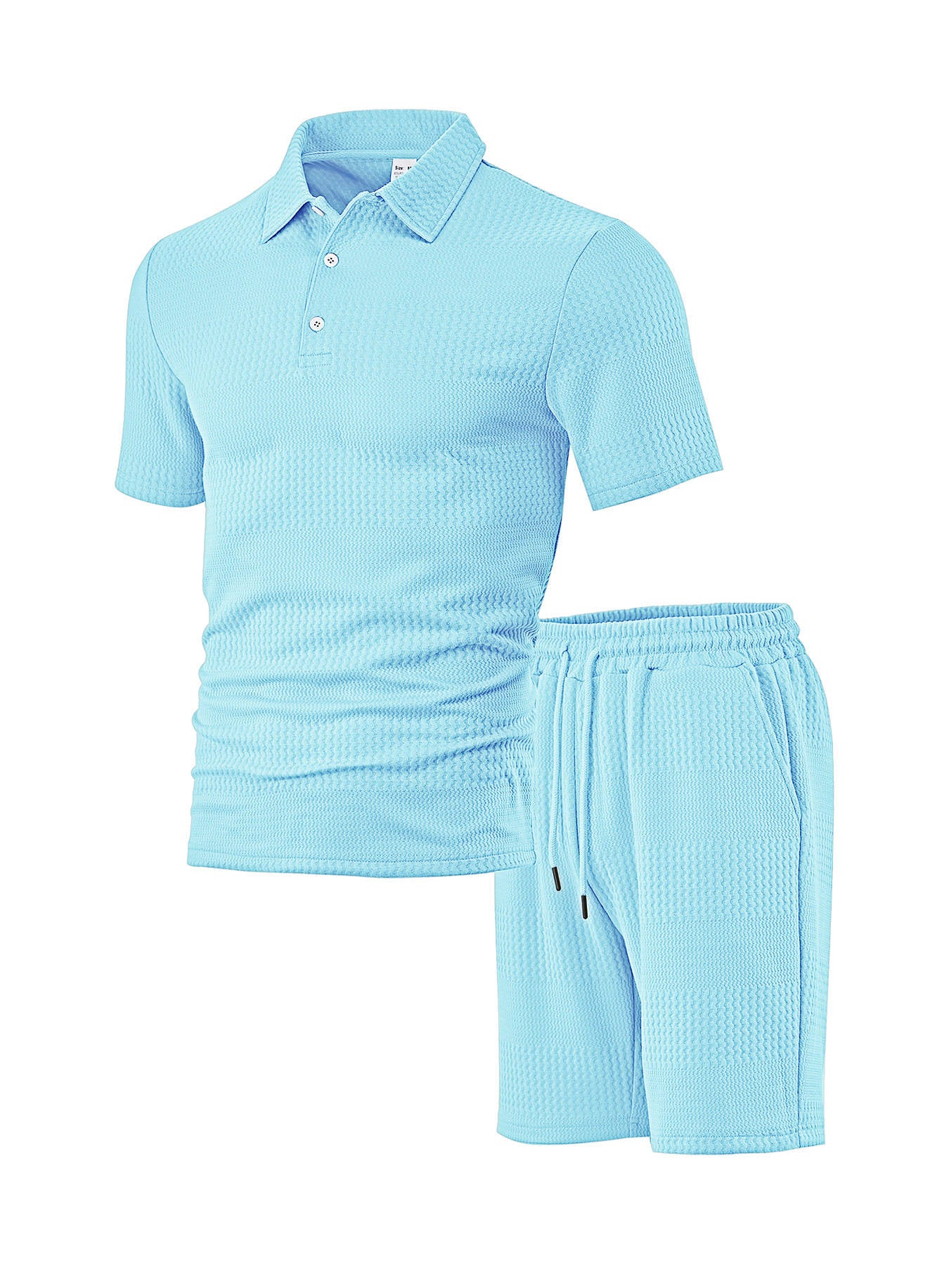 Men's Knitted Polo and Shorts Set, Vintage Casual Two Piece Outfits, Short Sleeve Textured Tracksuit