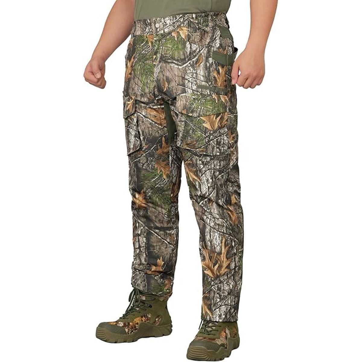 Mens Hunting Pants, Waterproof Breathable Hunting Trousers with Silent Outer Fabric for Fishing Turkey and Upland Hunting