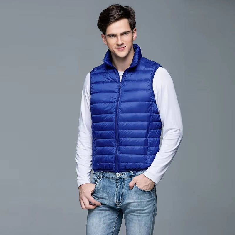 Down Vest with Stand Up Collar and Three Pockets, Water Resistant Shell
