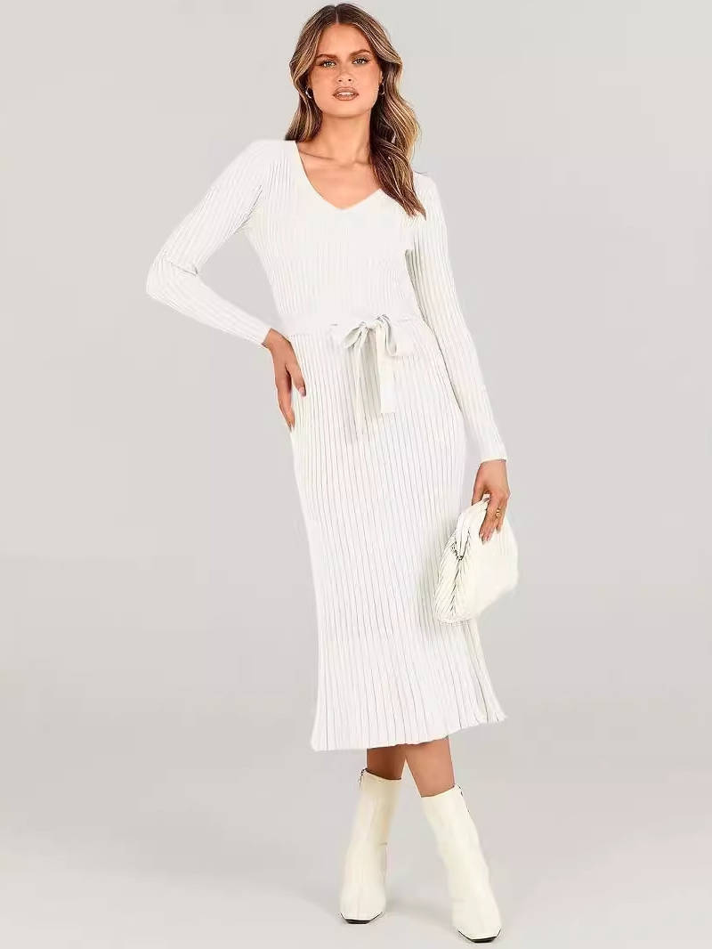 Womens Fall Cable Knit Midi Dress, Long Sleeve V Neck Sweater Dress, 2026 Seasonal Outfit