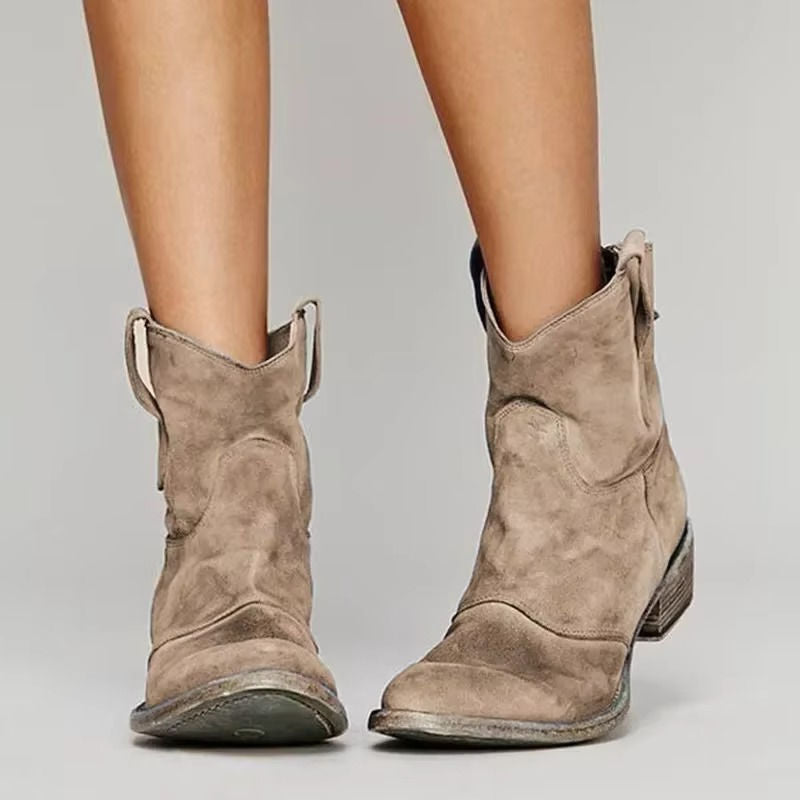 Womens Western Ankle Boots with Cushioned Footbed and Slip-Resistant Sole