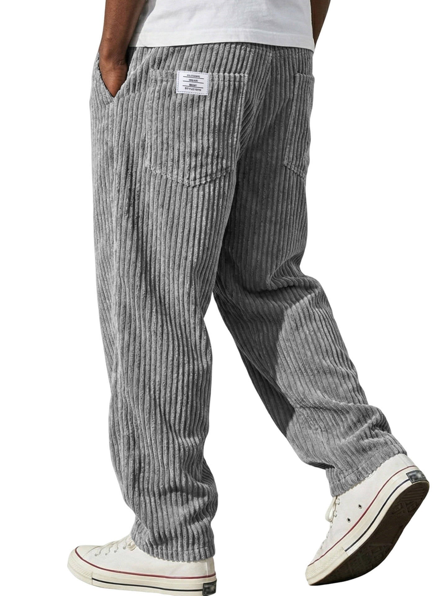 Men's Corduroy Pants, Wide Leg Vintage Trousers, Casual Loose Fit Streetwear Trousers with Pockets