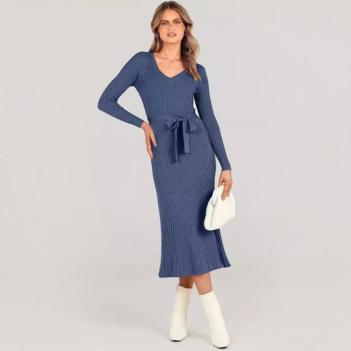 Womens Fall Cable Knit Midi Dress, Long Sleeve V Neck Sweater Dress, 2026 Seasonal Outfit