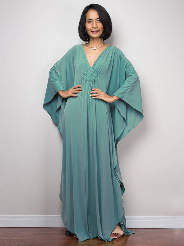 Moomoo Dresses for Women, Plus Size V Neck Long Batwing Sleeve Floral Beach Cover Up Dress