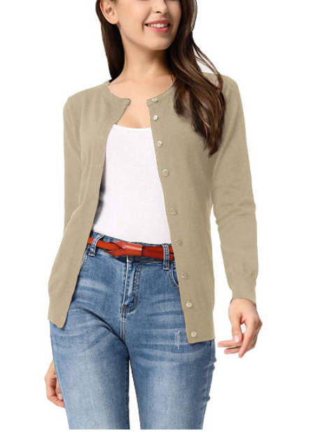 Women's Long Sleeve Knit Cardigan Sweaters, Casual Dressy Open Front Button Down Cardigans, Summer Outfit