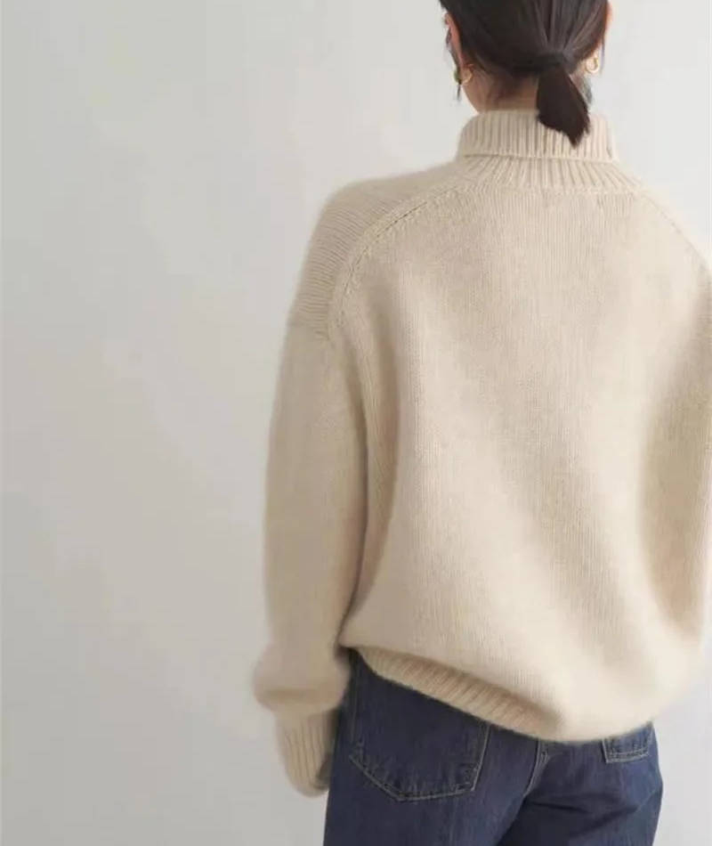 Womens Turtleneck Sweater with Stretch Knit and Natural Fibers, Loose Fit