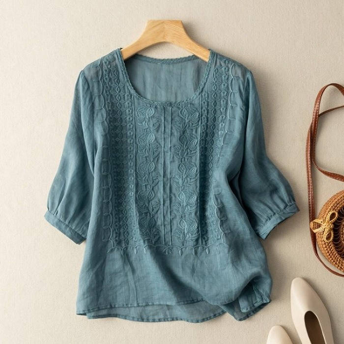 Women's Floral Relaxed Blouse, Elegant Loose Fit Botanical Print Long Sleeve Shirt, Chic Lightweight Breathable V Neck Casual Boho Tunic Top