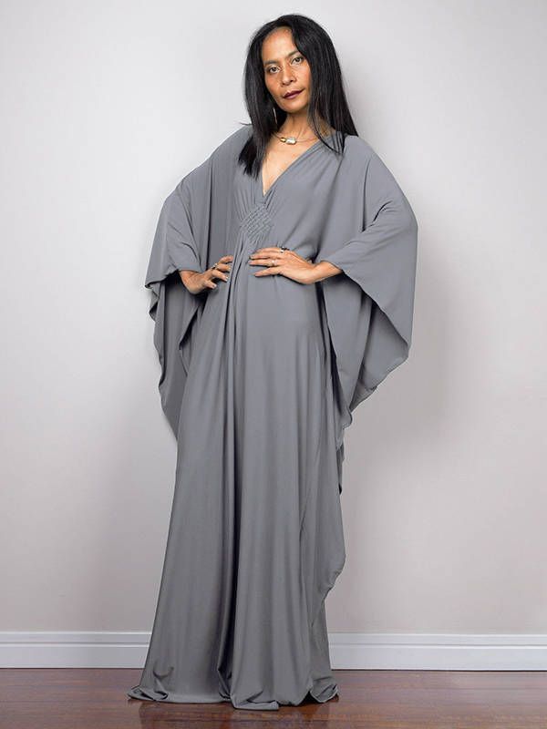 Moomoo Dresses for Women, Plus Size V Neck Long Batwing Sleeve Floral Beach Cover Up Dress