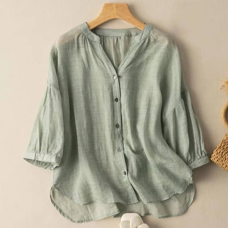 Vintage Button Detail Blouse, Stylish Women’s Casual Top for Daily Fashion