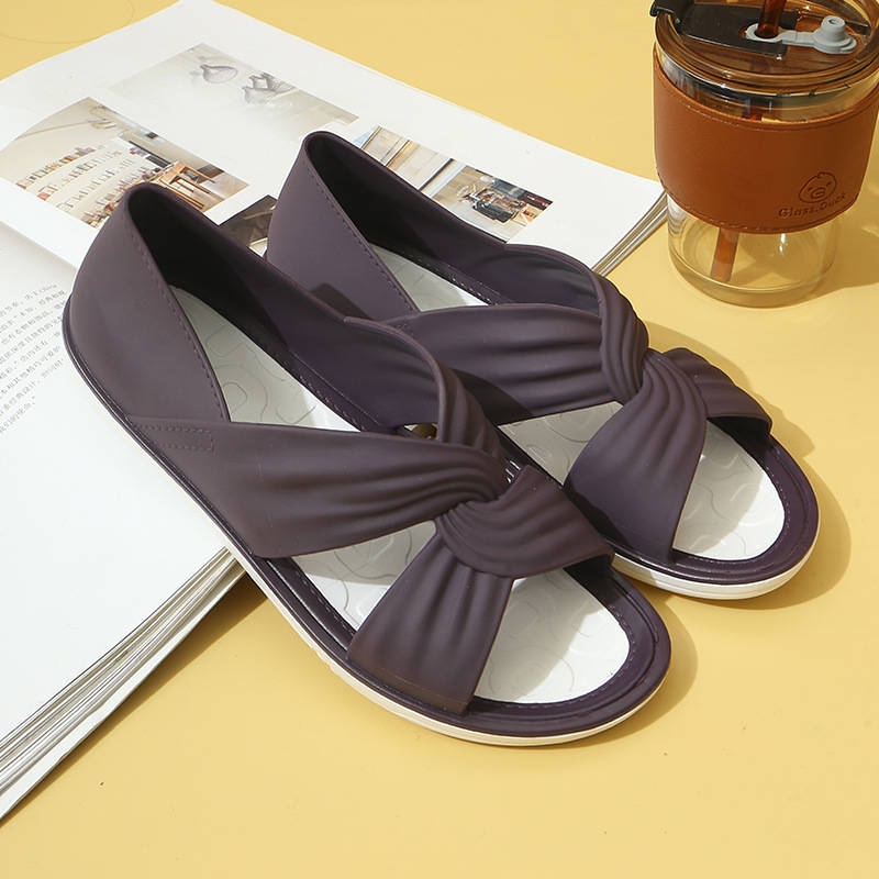 Women's Orthopedic Sandals, Open Toe Cross Strap Flats, Comfort Ruched Walking Shoes